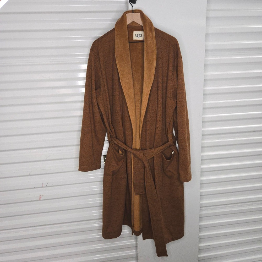 Fleece Robe Ugg Robinson Size M/L Men Brown Heathered Knit Plush Long Belted EUC